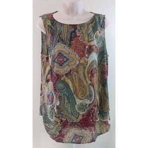 J.Jill Sleeveless crazy paisley Print Blouse top shirt Semi-sheer jjill size M